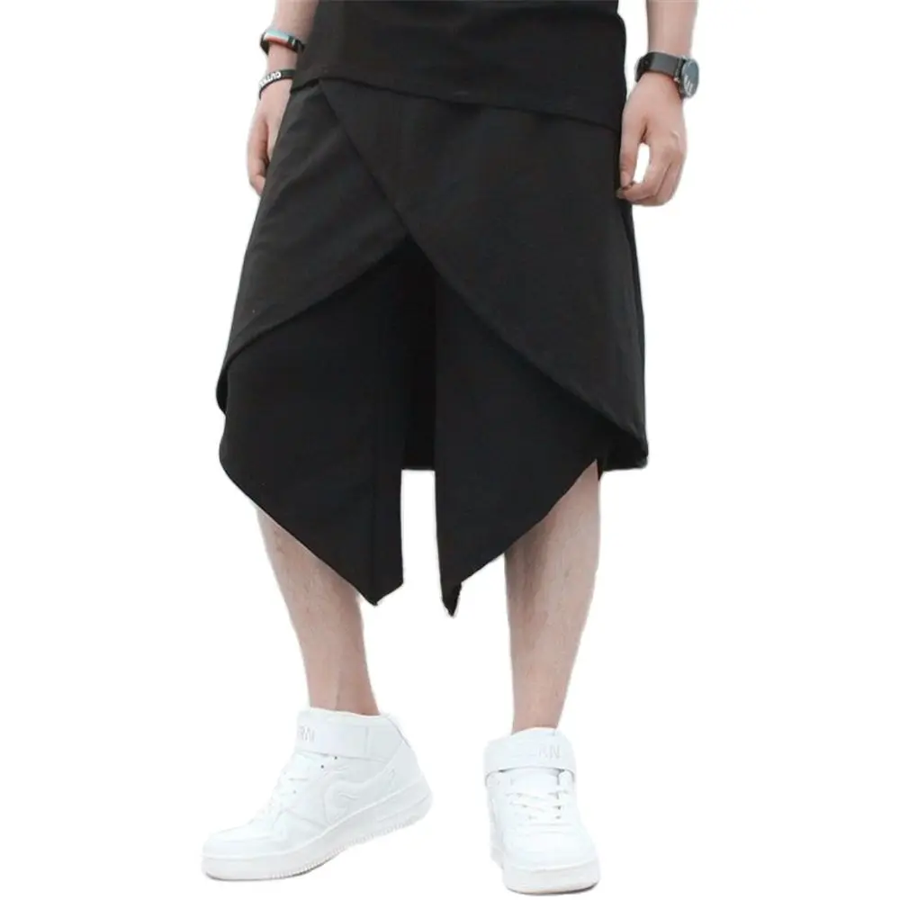 

26-42 New Male Hair Stylist Fashion High Street Night Club Relaxed Hip Hop Punk Fake Two Skirt Pants Size Costumes