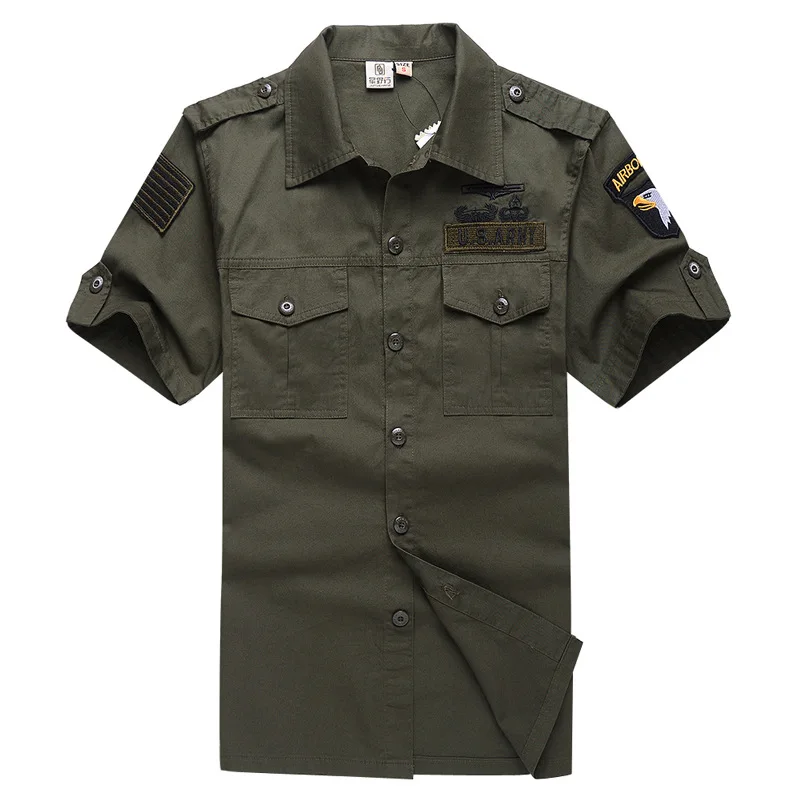 

Outdoor Men Military Uniform US Airborne Division Training Tactical Shirts Army Fan Cotton Breathable Short Sleeve Hiking Shirt