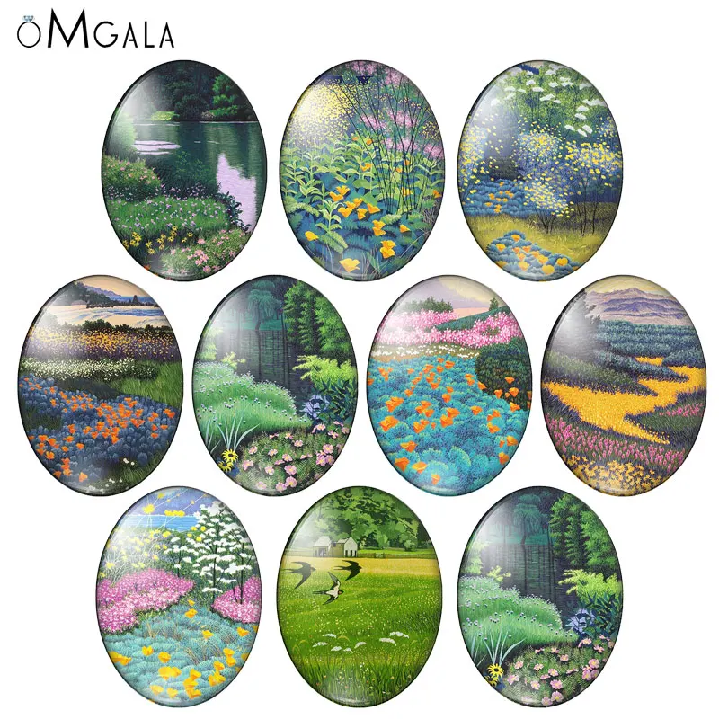 

Beauty Oli Paintings Flower Plant Scenery 10pcs 13x18mm/18x25mm/30x40mm Oval photo glass cabochon demo flat back Making findings