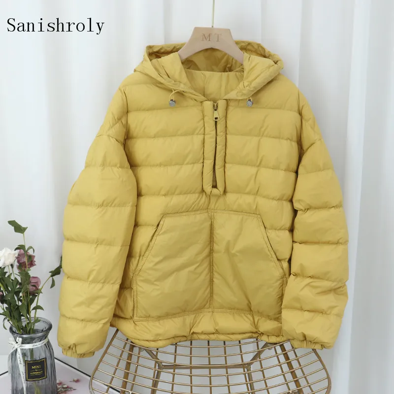 White Duck Down Coat Parkas 2021 Autumn Winter Women Pockets Oversize Hoodies Short Casual Loose Warm Female Hooded Down Jackets