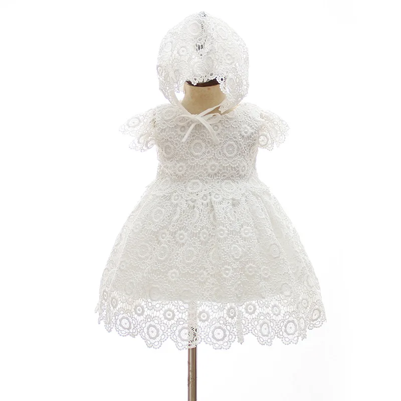 new baby dress with Hat  beige Embroidery lace baby girl christening gowns 1 year birthday dress baby girls clothes for 0-24M