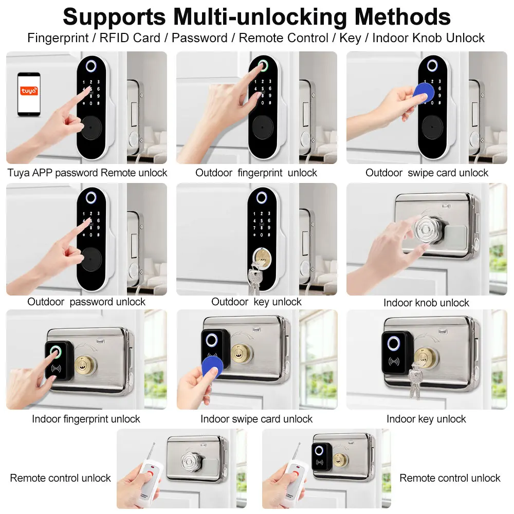 Fingerprint Lock Electronic Smart Door Locks Waterproof RFID WiFi Tuya APP Unlock Access Control System Password Card Outdoor