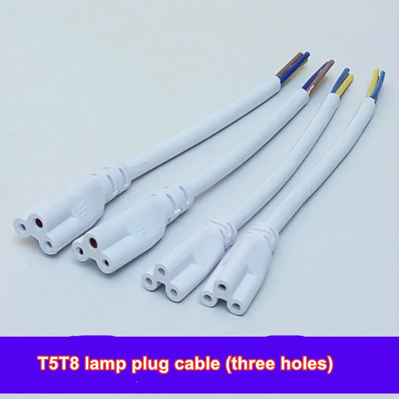 10pcs T5 T8 LED Lamp Connecting Single Female Head Wire Three-hole Plug Extension Cord Three-core Plug Power Cord Pure Copper