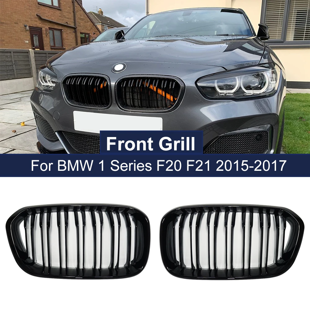 2PCS Car Front Bumper Kidney Grills For BMW F20 F21 LCI 120i 1Series 2015-2017 Double Slat line Replacement Grill Racing Grille