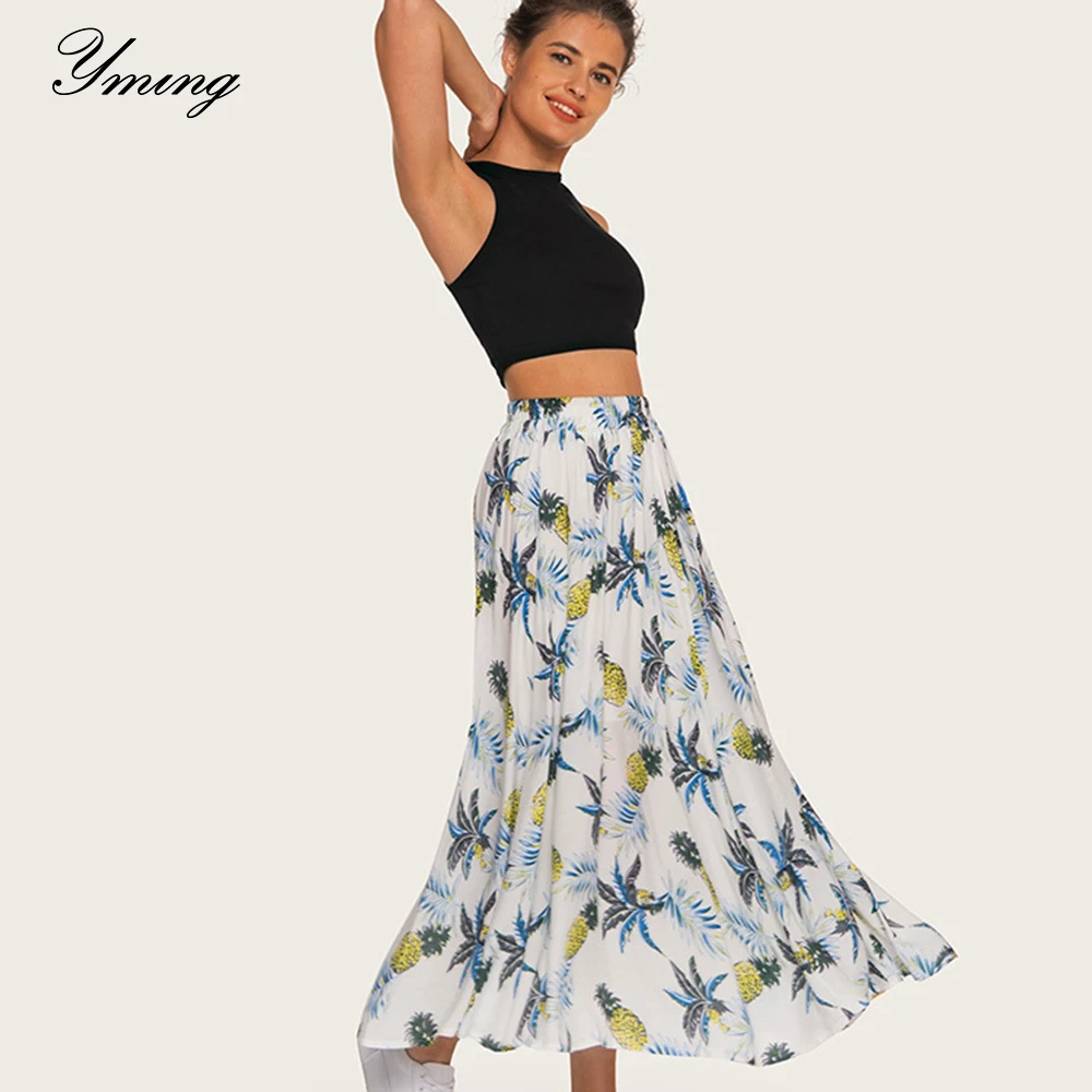 

YMING Women's Summer Bohemian Printed Big Skirt Beach Skirts Elegant Comfortable Long Skirt Casual Floral Skirts