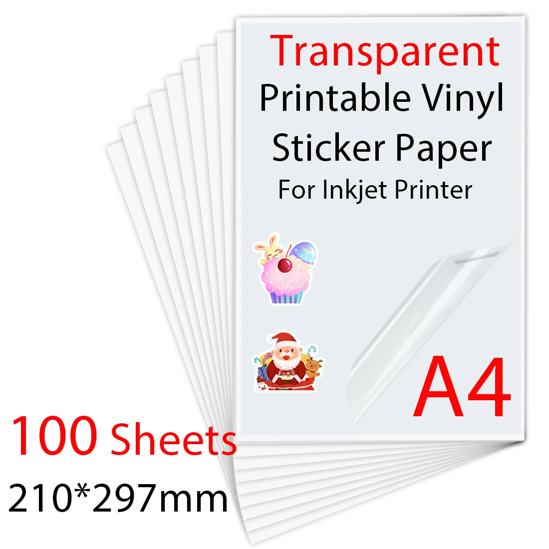 10/30/50/100 Vellen A4 Transparant Afdrukbaar Vinyl Sticker Papier Waterdicht Zelfklevend papier voor Voor Inkjet Printer DIY Label