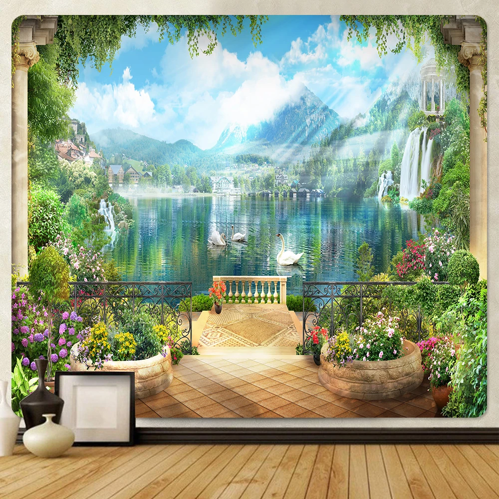 3D waterfall landscape house decorative tapestry psychedelic scene room decoration bosimian room decorative yoga mat