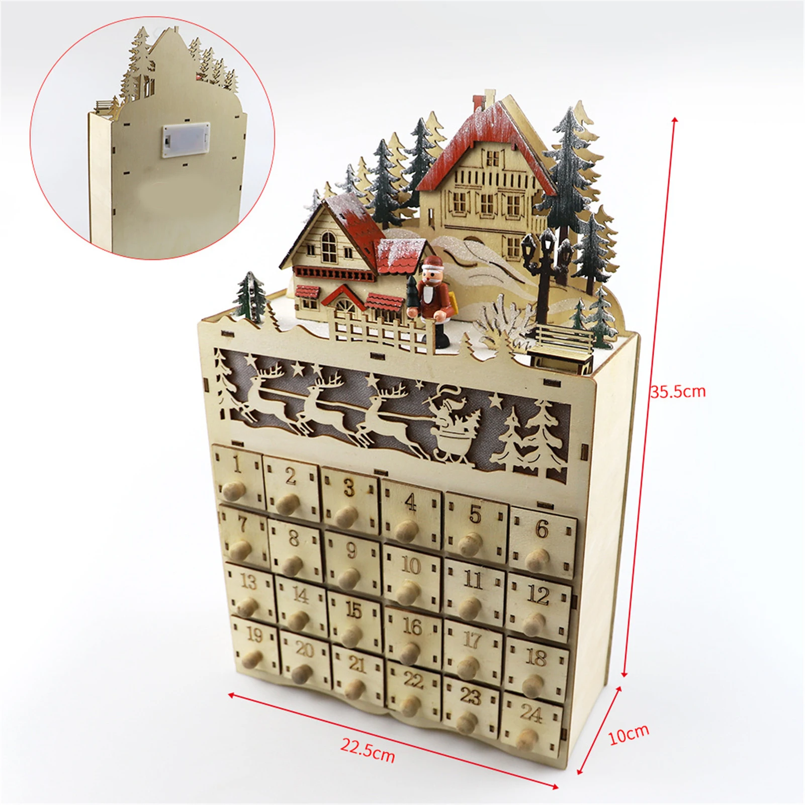Natal advento calendário caixa de armazenamento criativo tema natal de madeira led luz ornamento para casa sala estar quarto gdeals