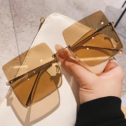Brand Designer Square Sunglasses Woman Fashion Luxury Oversized Sun Glasses Female Vintage Retro Big Frame Metal Oculos De Sol