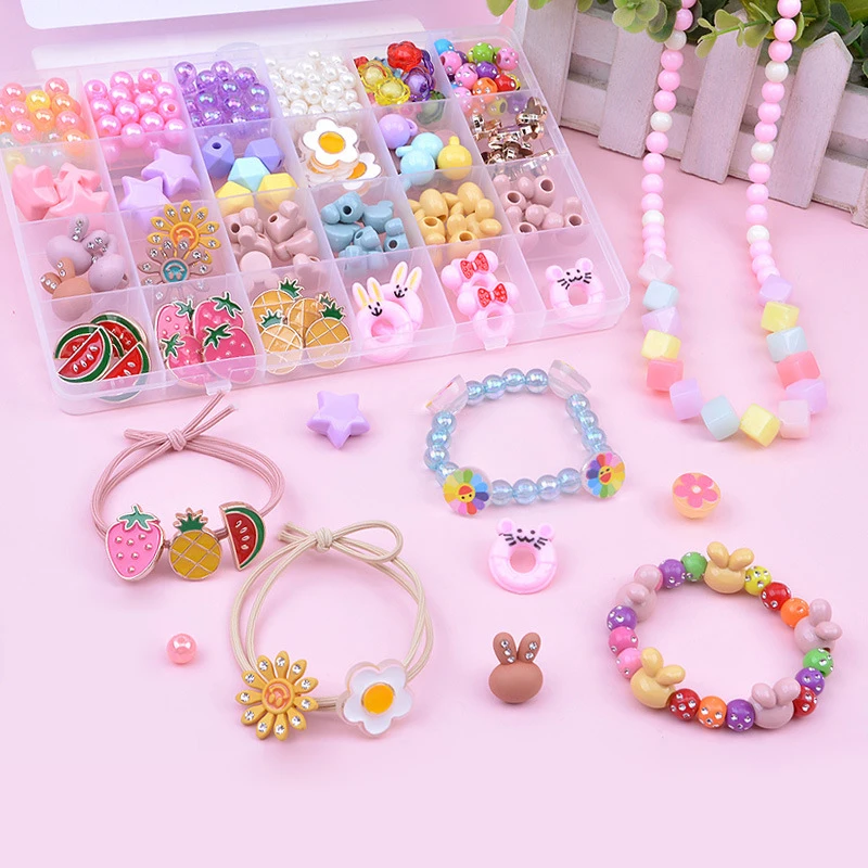 Kit for Make Bracelets Beads Toys for Children DIY 24 Grid Handmade Making Puzzles Beads for Girls Kit Girls Toys for 3 5 7 9 11