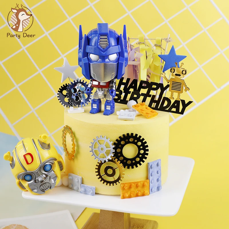 Q Robot Optimus transformers Diy Happy Birthday Cake Topper Cake Topper Supplies for Boys kids Birthday Party Cake Decoration