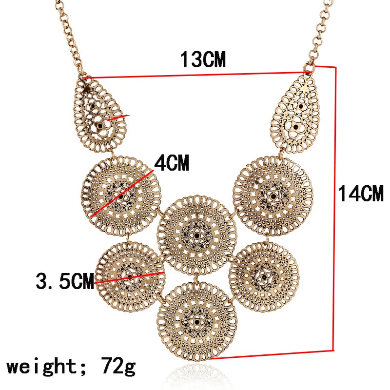 LZHLQ Women Alloy Hollow Round Necklace Statement Vintage Jewelry Coin Necklace Women Dress Accessories Necklaces Pendants