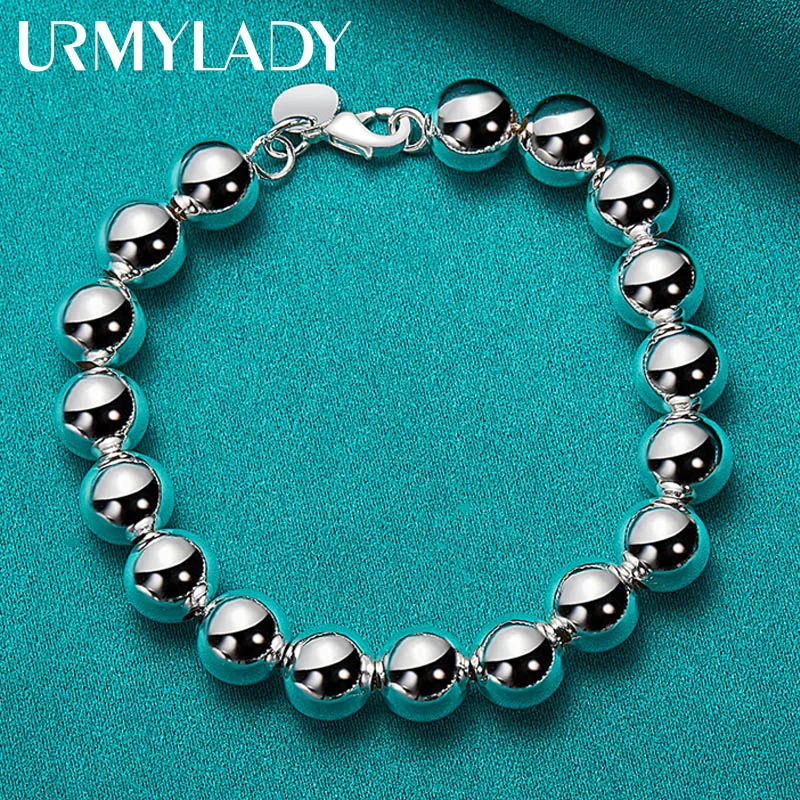 URMYLADY bracciale a catena con perline in argento Sterling 925 da 10mm per gioielli moda donna uomo festa di nozze