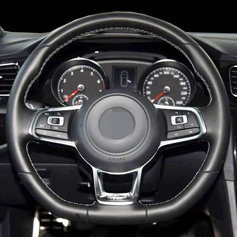 DIY Black Comfortable Faux Leather Steering Wheel Cover For Volkswagen VW Golf 7 GTI T-Roc Passat Variant (R-Line) Tiguan