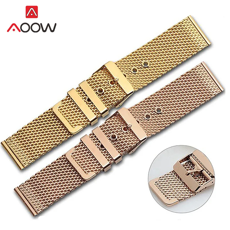 Universal Milanese Loop Band Stainless Steel Strap 18mm 20mm 22mm 24mm Men Women Rose Gold Metal Replacement Watchband Bracelet