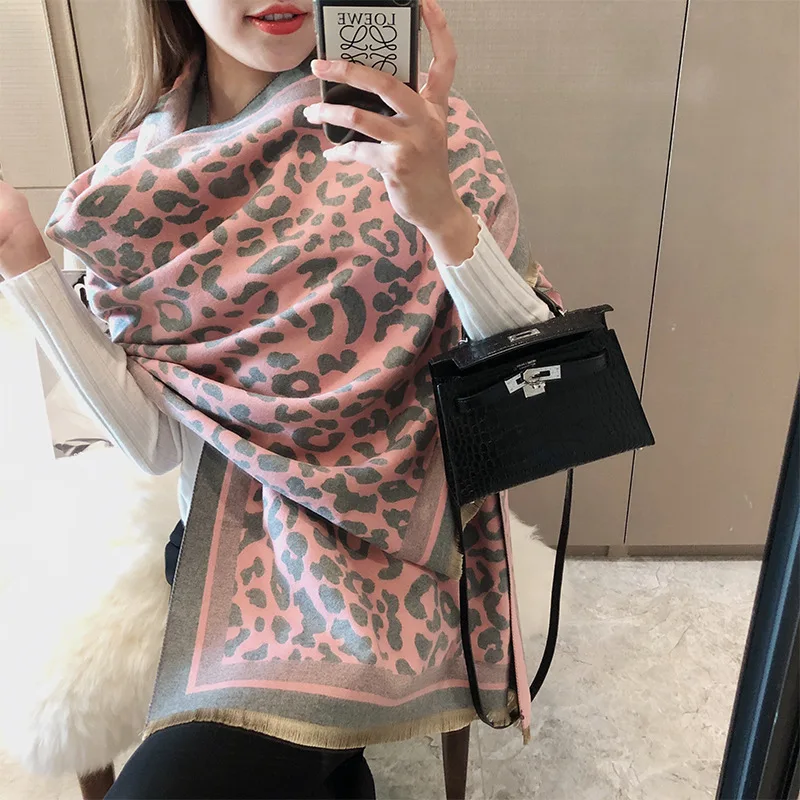 2024 Brand Women Leopard Cashmere Scarf Winter Pashmina Warm Shawls And Wraps Lady Print Thick Blanket Neck Scarves Bufanda