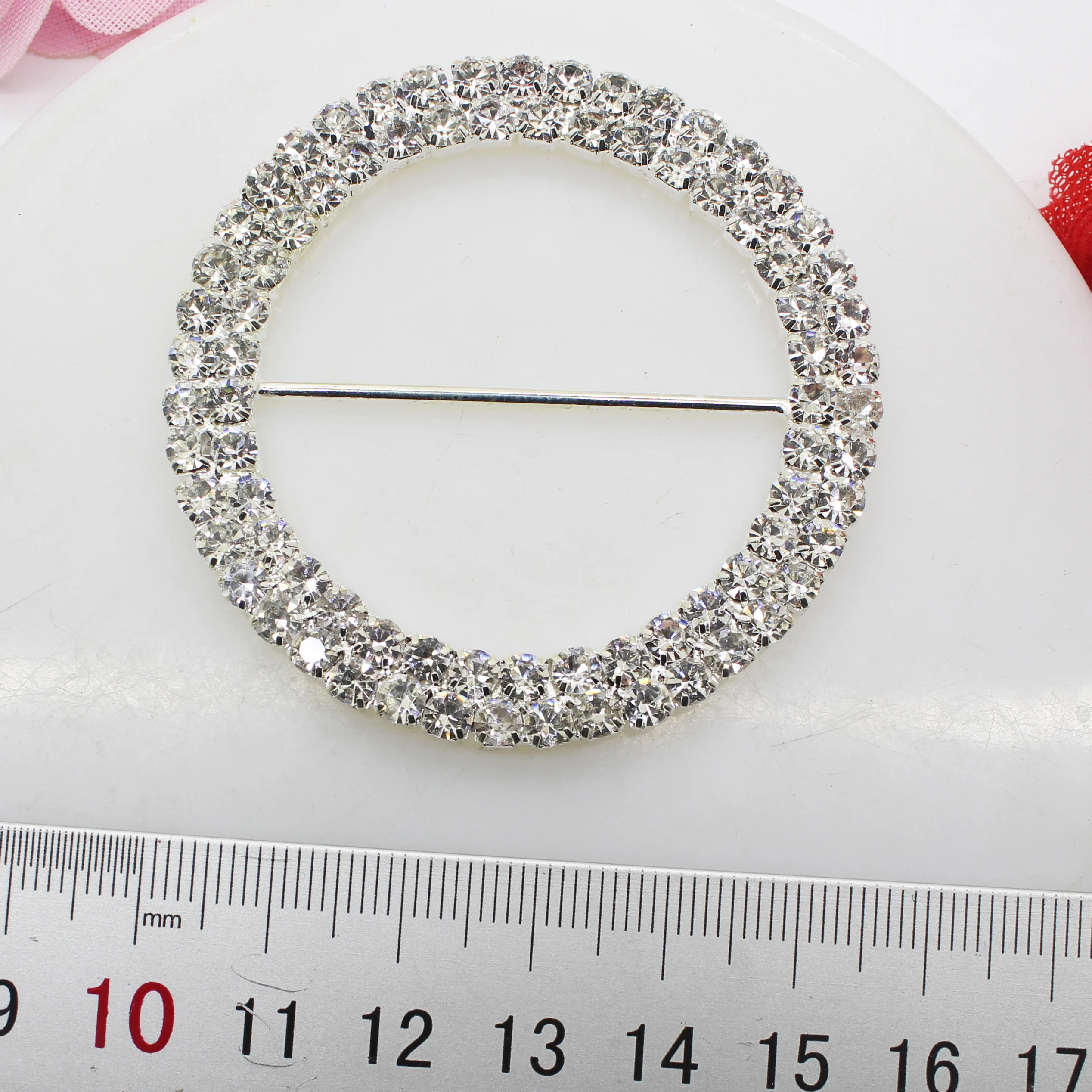 5.6Cm 3Pcs Double-Row Crystal Rhinestone Buckles Silver Metal Wedding Supply Ribbon Slider Gift Decoration Buckle DIY Accessorie