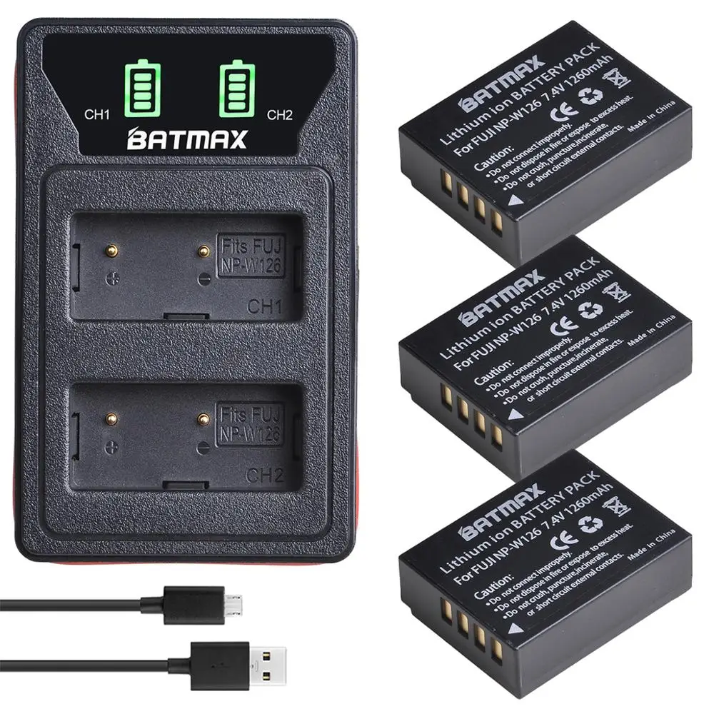 2Pcs NP W126 NP-W126 Battery + Built-in USB LCD Dual Charger for FUJIFILM X100V X-T200 X-T100 X-T3 X-A2 X-A7 X-E2 X-E3 X-H1