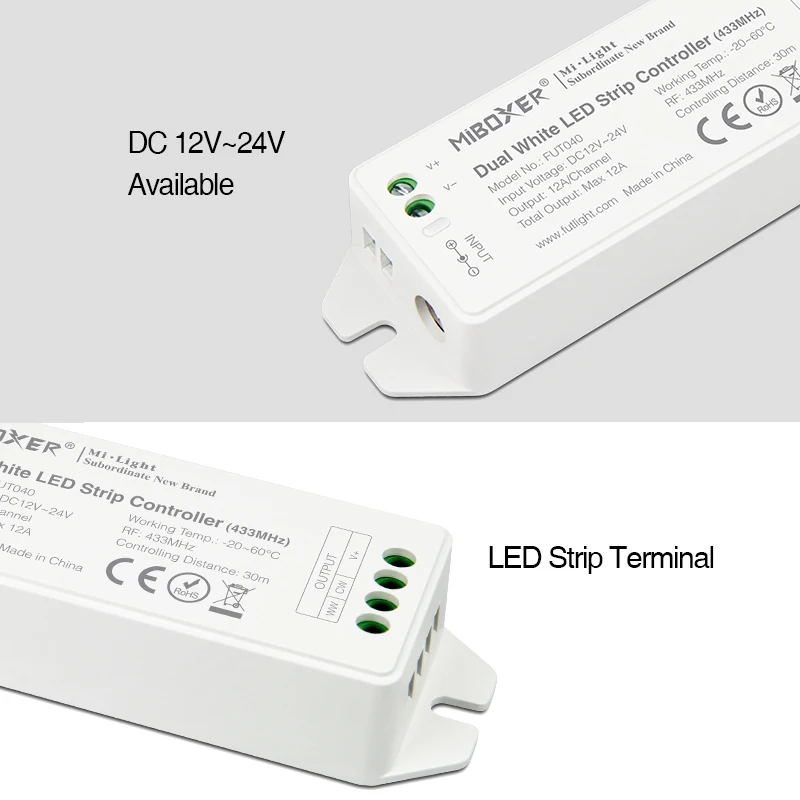 MiBOXER DC12-24V 433MHz   LED Strip Controller Brightness Dimmable For Dual White Single Color RGB led light strip