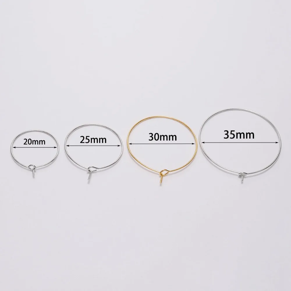 20-50pcs/lot Diameter 20 25 30 35mm Gold/Rhodium Ear Wire Hook Earring Loop Hoops For DIY Earrings Jewelry Making Findings