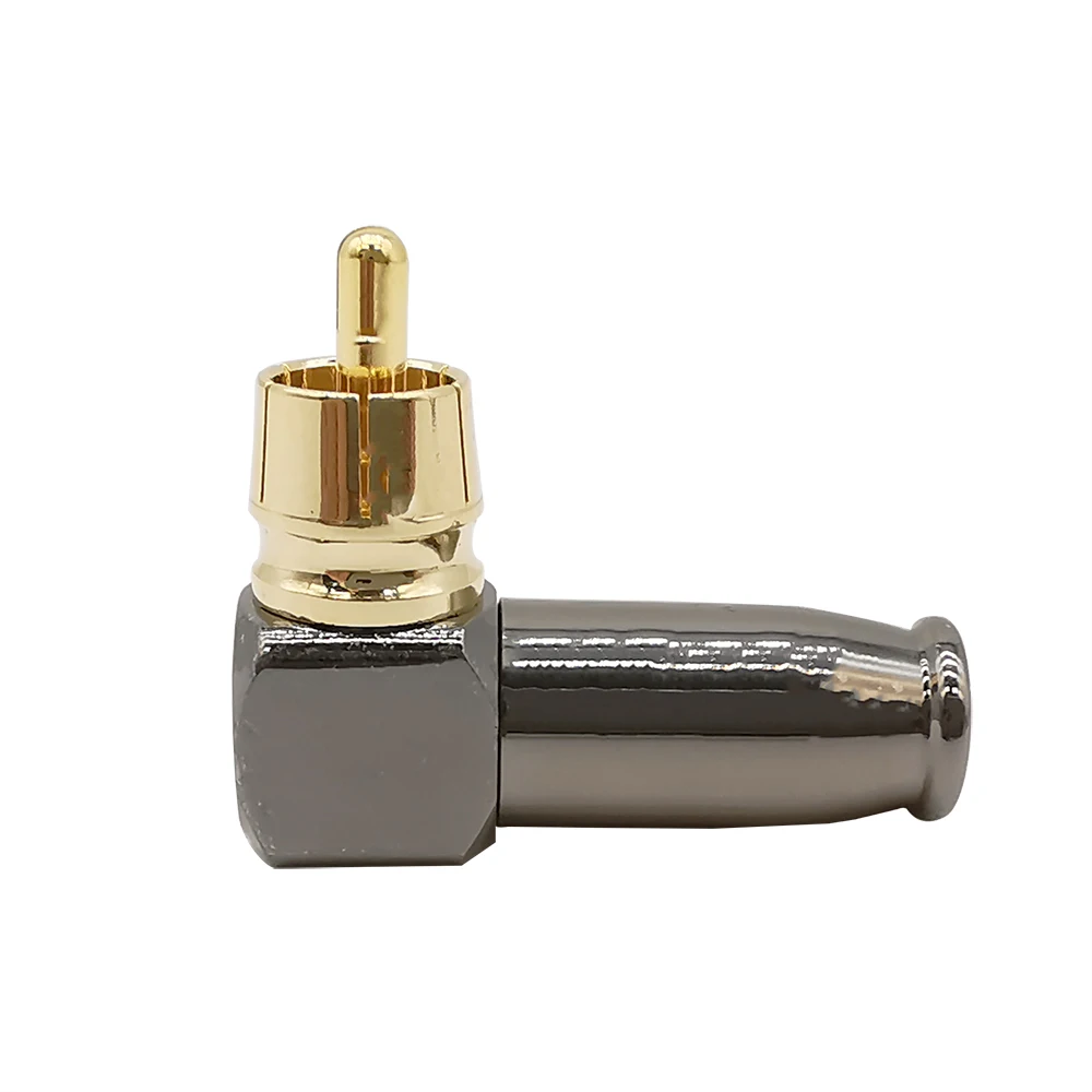 2Pcs Right Angle 90 Degree Gold-plated RCA Male Plug Connector Audio Video Speaker L-Shaped Adapter Welding Type