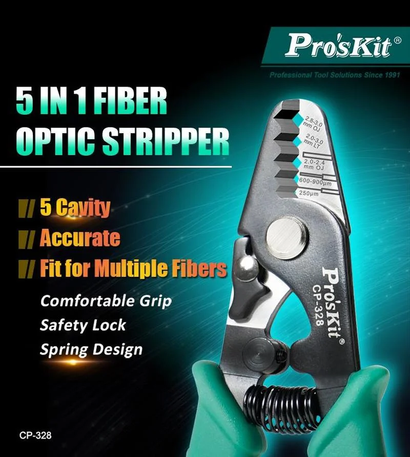 Proskit CP-328 5 in 1 fiber optic wire stripper with high performance, suitable for FTTH, FTTX, FTTB FTTP electrical wire pliers