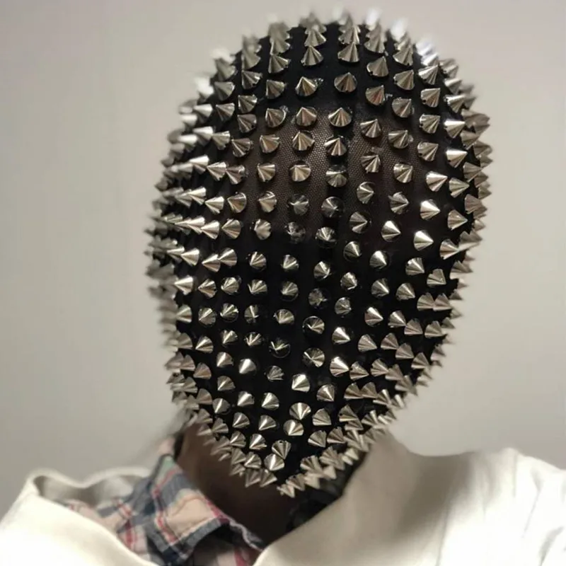Men Women Black Rivet Mask Headgear for Dancers Performers Holiday Carnival Party Nightclub Singer Stage Ornament Male Female