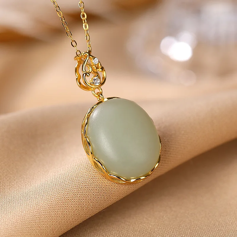 S925 sterling silver gold-plated natural jade pendant retro personality gourd temperament female necklace pendant