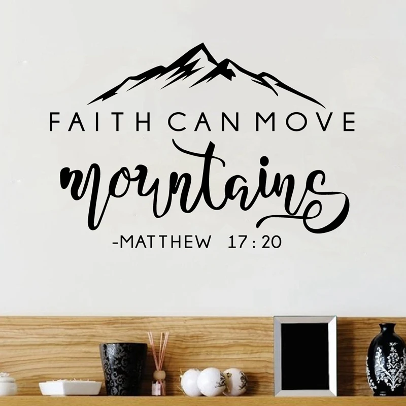 Faith Can Move Mountains Bible Verse Vinyl Wall Sticker Christian Wall Decor For Home Car Laptop Art Decals Bedroom Wall Decal