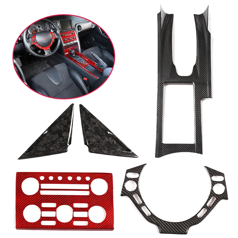 A-pillar Sticker For Nissan GTR R35 2008-2016 Real Carbon Fiber Interior Central Control Panel Steering Wheel Sticker All Kits