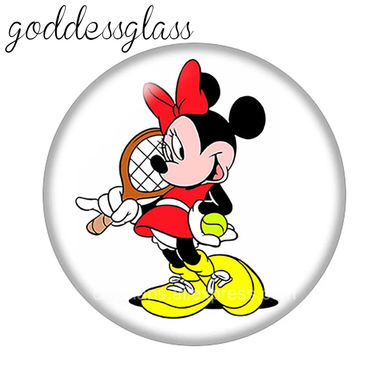 Mickey Minnie Mouse Pooh Donald 10pcs Round photo glass cabochon 18mm snap buttons for 18mm snap bracelets jewelry wholesale