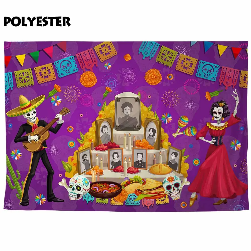 Funnytree photocall backdrop Mexico Day of the dead banner skeleton Fireworks photography background shoot prop photo photophone