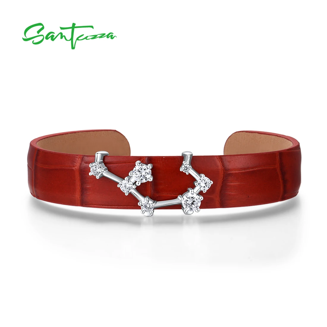 SANTUZZA 925 Sterling Silver Bracelet Bangle for Women Adjustable Red/Black/Brown Leather Sagittarius Constellation Fine Jewelry