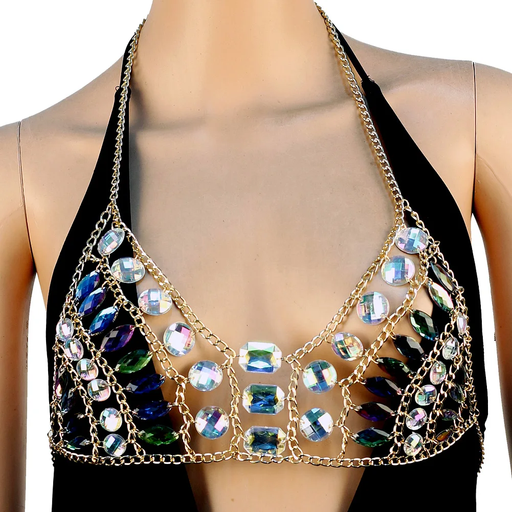 

Luxury Crytal Bikini Body Chain Harness for Women Sexy Lingerie Chain Bling Rhinestone Bra Harness Belly Chains Beach Jewelry