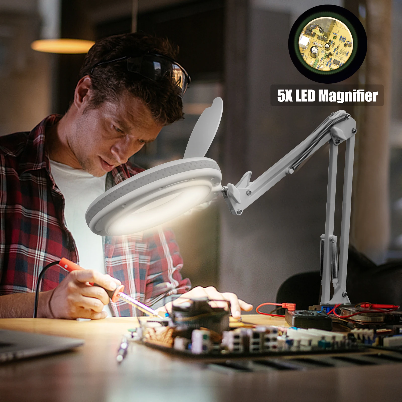 Newacalox Tafellamp Usb 5X Vergrootglas Afstandsbediening Led Vergrootglas Licht Voor Lezen Ambachten Hobby Diy Lassen Derde Hand