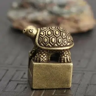 Chinese Collectible Bronze Carving  Recruit Money Turtle Seal Animal Statue Exquisite Small Statues