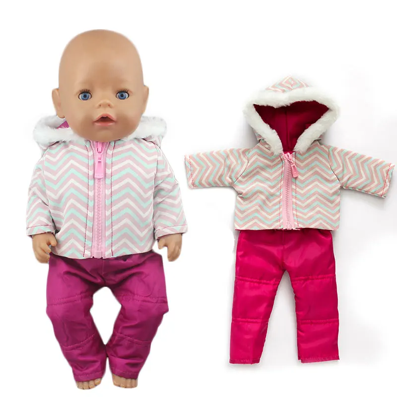 2 pçs em 1, roupas de boneca de inverno terno apto 43cm boneca do bebê casacos quentes + calças e acessórios de boneca crianças melhor presente