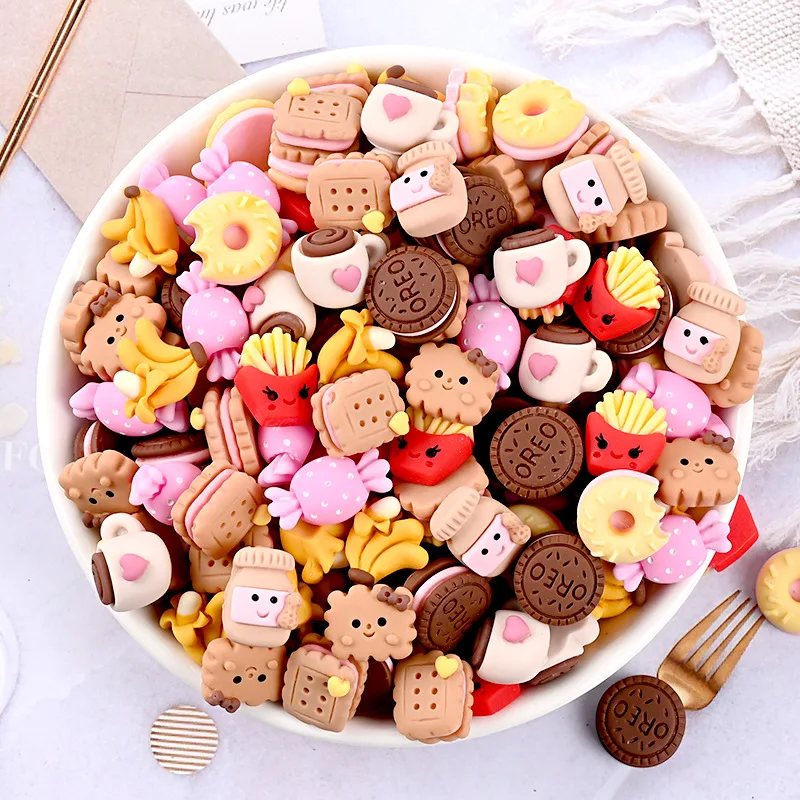 18pcs/Lot Mini Resin Choco Cookies Flatback Cabochon Miniature Pattern Applique Ornament Craft DIY Scrapbook Earring Accessories