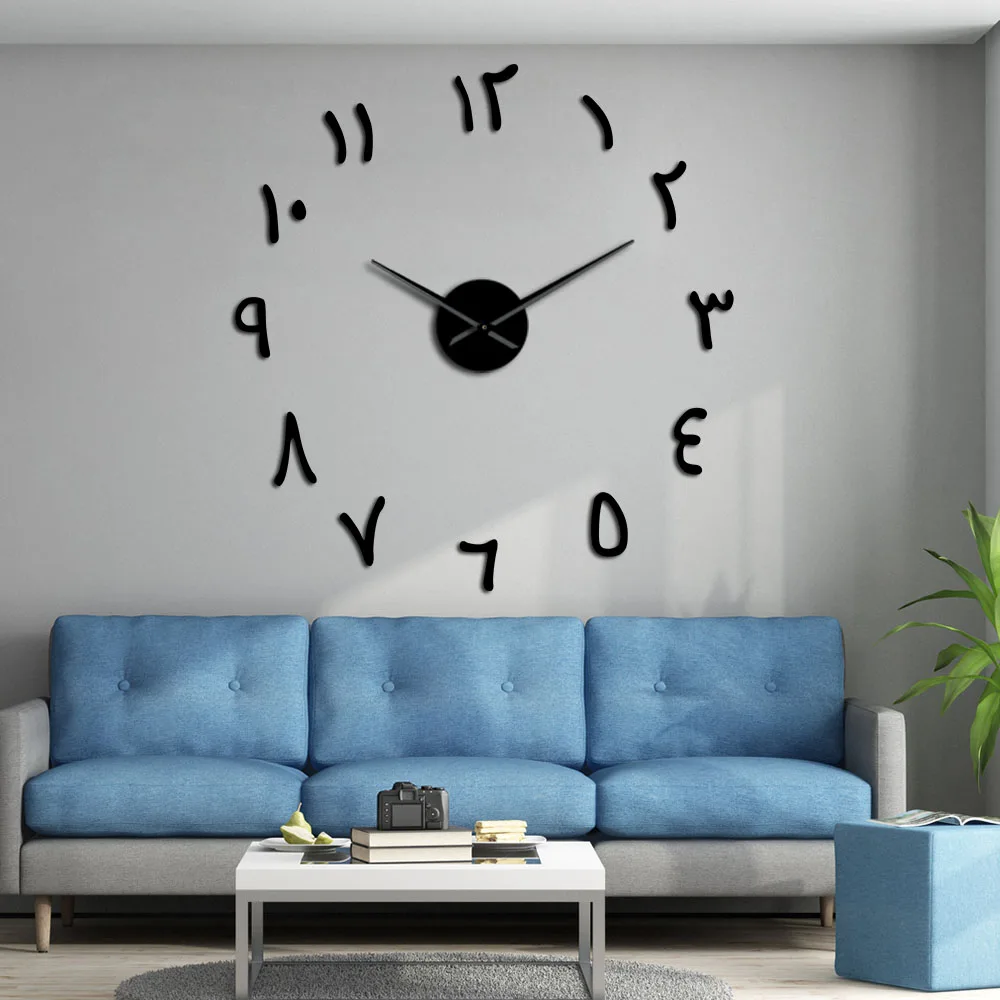 Arabic Numbers Acrylic Mirror Effect Sticker DIY Giant Wall Clock Retro Arabic Numerals Large Silent Wall Watch Home Decor