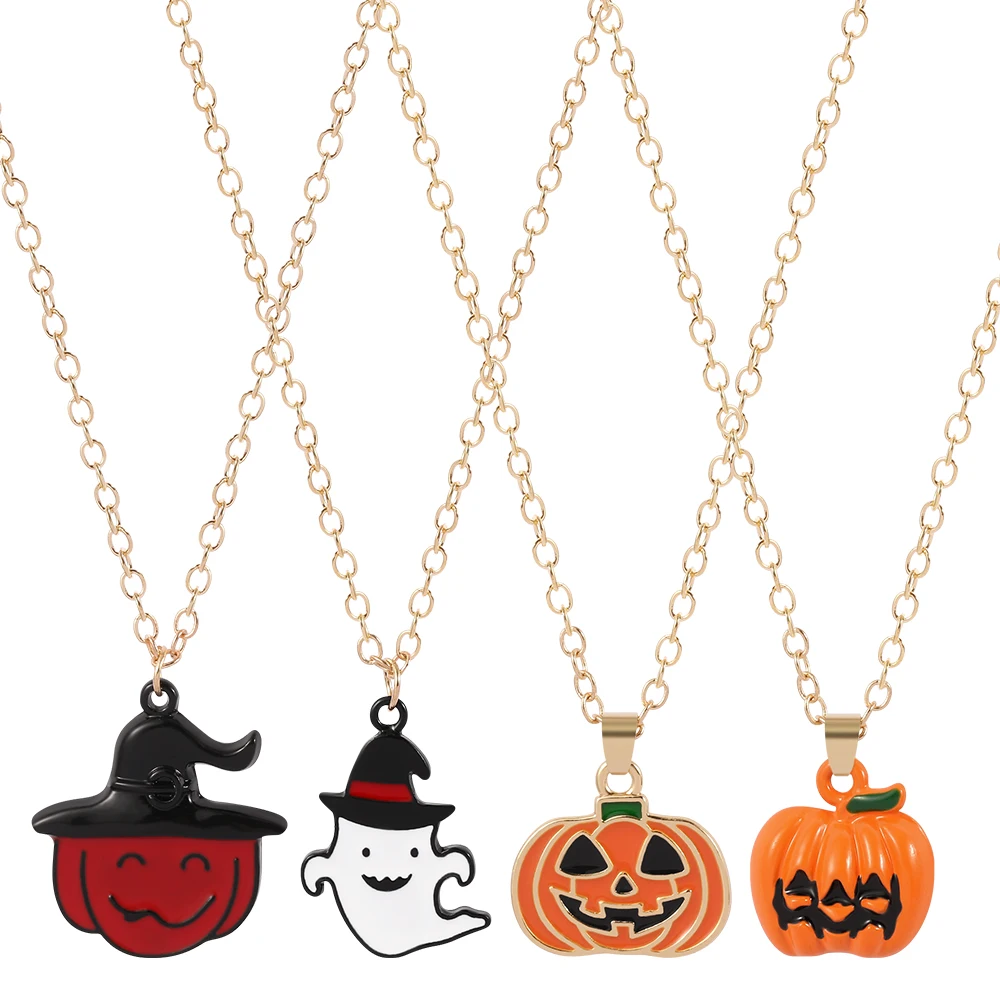 Halloween Gothic Pumpkin Ghost Cosplay Necklaces Fashion Gold Color Enamel Pendant Chain Neckalce For Women Kids Gifts