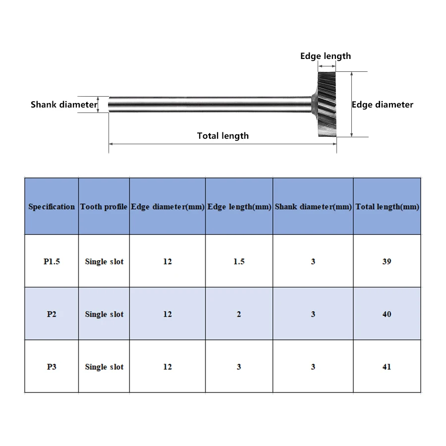 Carbide Rotary File Tungsten Steel Grinding Head T Shaped Cylindrical Milling Cutter P-Typed Diameter 12mm P1.5 P2 P3 Shank 3mm