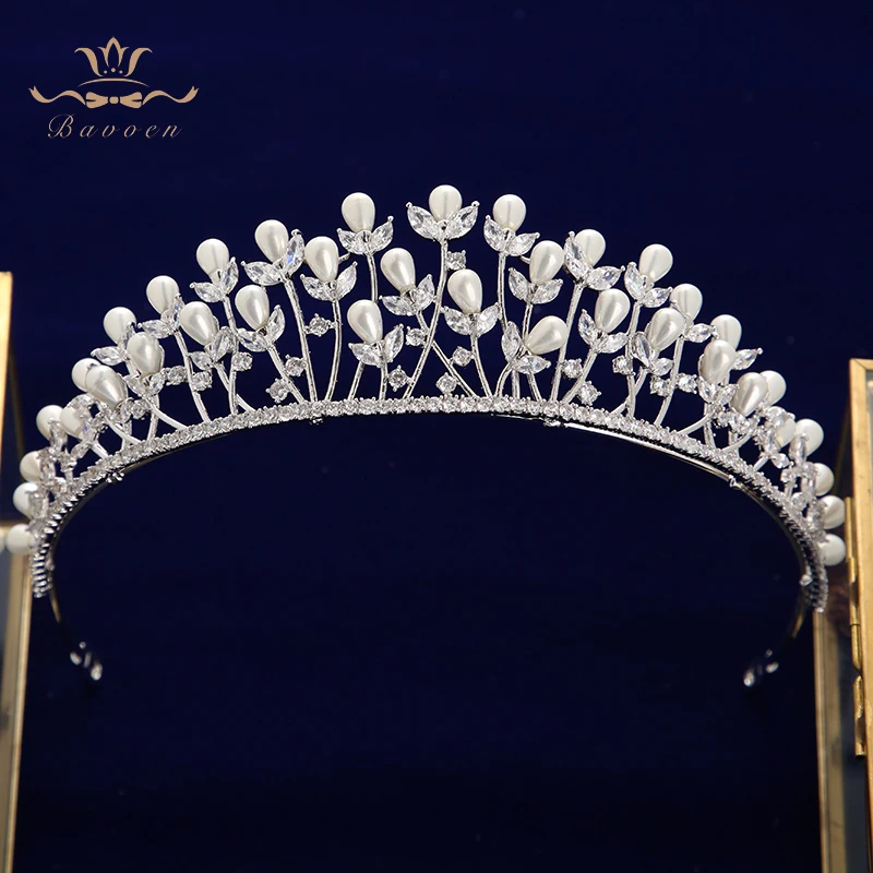 Top quality Leaves Zircon Brides Tiaras Headpieces Stunning Crystal Crowns Headbands Wedding Hair Accessories Gifts for Bridal