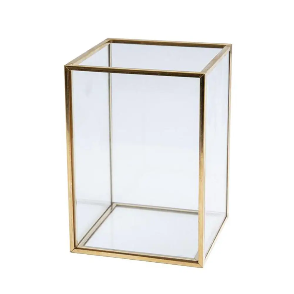 

Nordic Ins Style Brass Glass Makeup Brush Storage Tube Light Luxury Transparent Pen Holder Cosmetics Storage Box Container