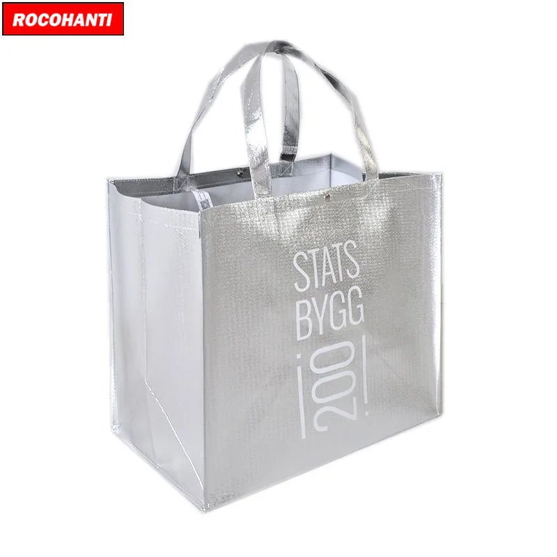 

100pcs Custom fashion non-woven shopping bag large silver metallic non woven holographic shopping bag