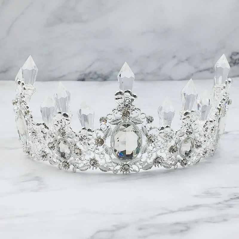 Factory Direct Icicles Crystal Silver Color Alloy Crown Cake Decoration Ice Queen Princess Baking Accessories