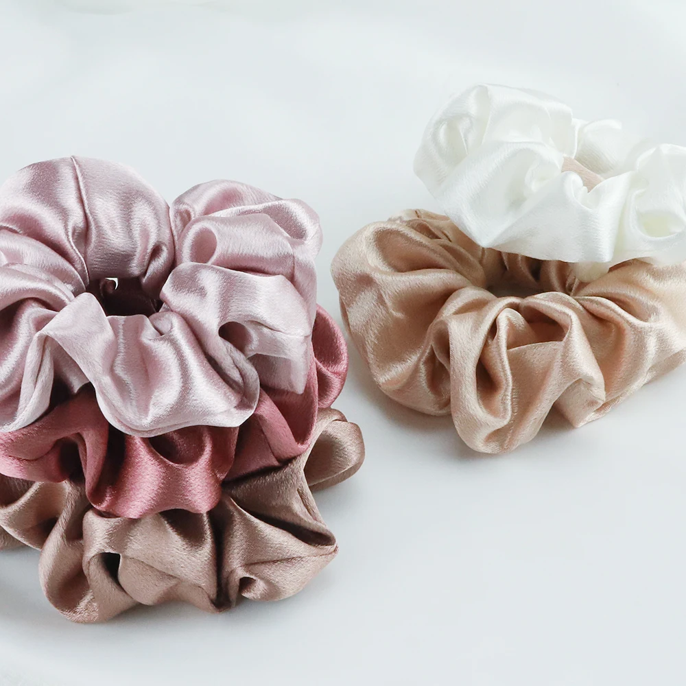 5PCS/Lot Fashion Silk Satin Scrunchies Headband Large Elastic Rubber Hair Band Women Gilrs Ponytail Holder Hair Ties Accessories