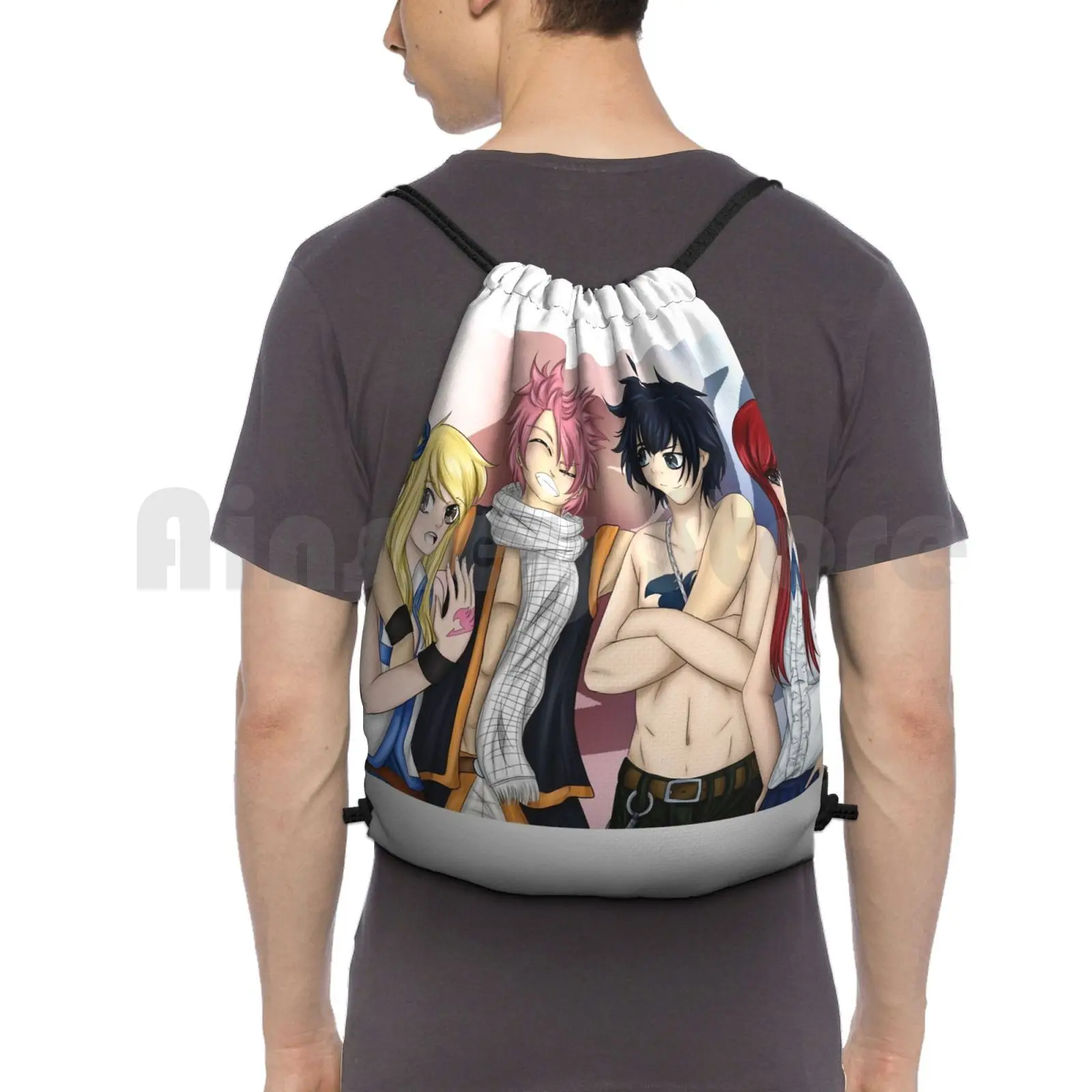 

Fairy Tail Backpack Drawstring Bags Gym Bag Waterproof Fairy Tail Team Natsu Anime Manga Lucy Heartfilia Natsu Dragneel