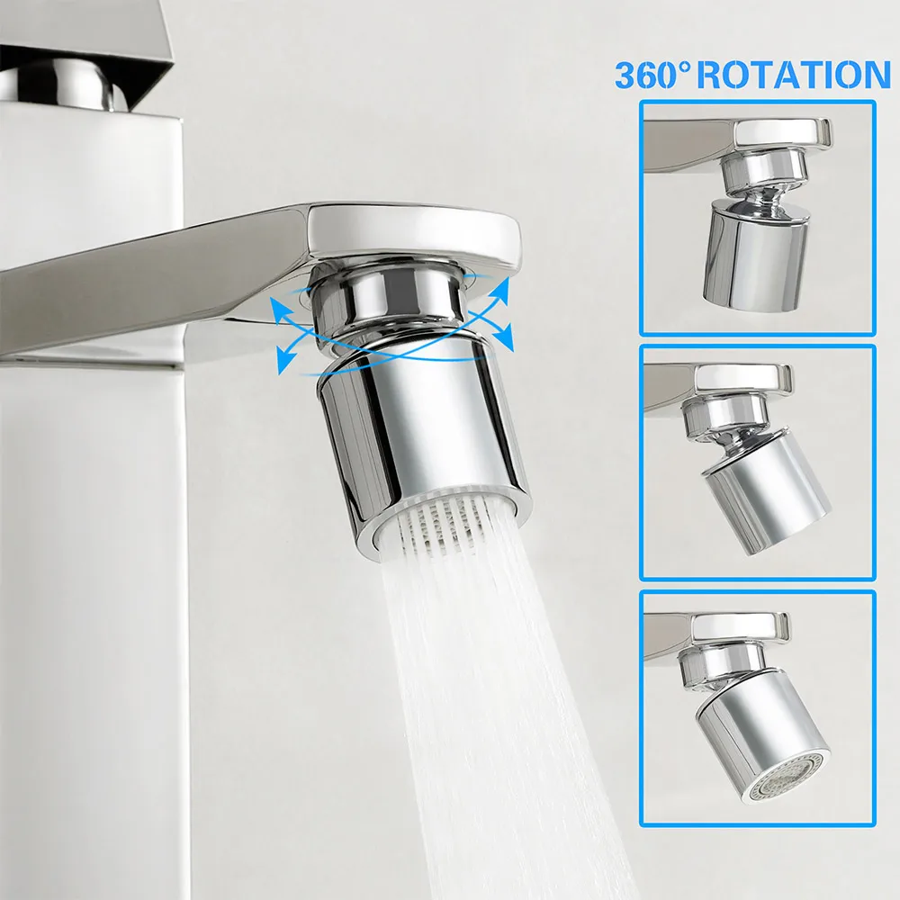 SKOWLL 360° Rotatable Splash Filter Faucet Sprayer Head Flexible Faucet Bathroom Kitchen Basin Sink Tap Extender Adapter Dual Mo