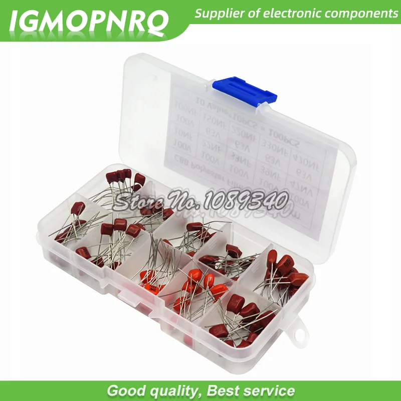 100PCS/lot 10nF~470nF Metallized Polyester Film Capacitors Assortment Kit High precision and stability samples CBB capacitor set