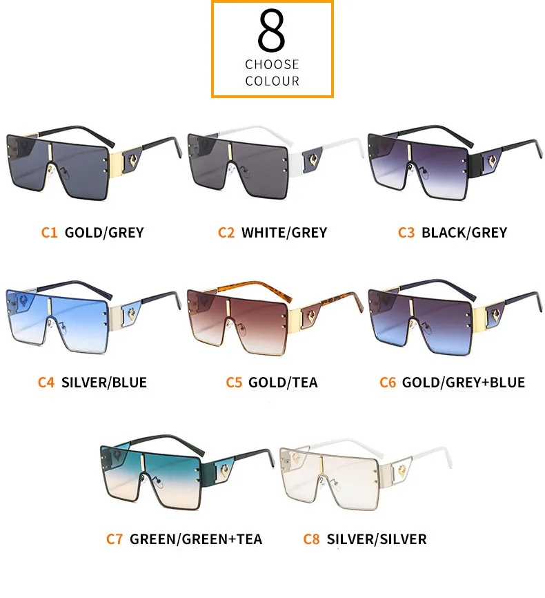 Vintage Punk Übergroße Sonnenbrille Männer Designer Fahren Gläser Frauen Luxus Retro Quadratischen Metall Rahmen UV400 Brillen – Detail 5